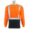Erb Safety T-Shirt, Birdseye Mesh, Long Slv, Class 2, 9007SB, Hi-Viz Orng/Blk, XL 62542